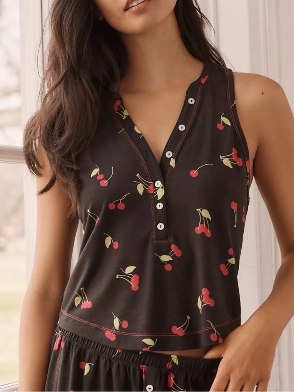 🍒Anthropologie Cherry Print Pajama Top | Size Large